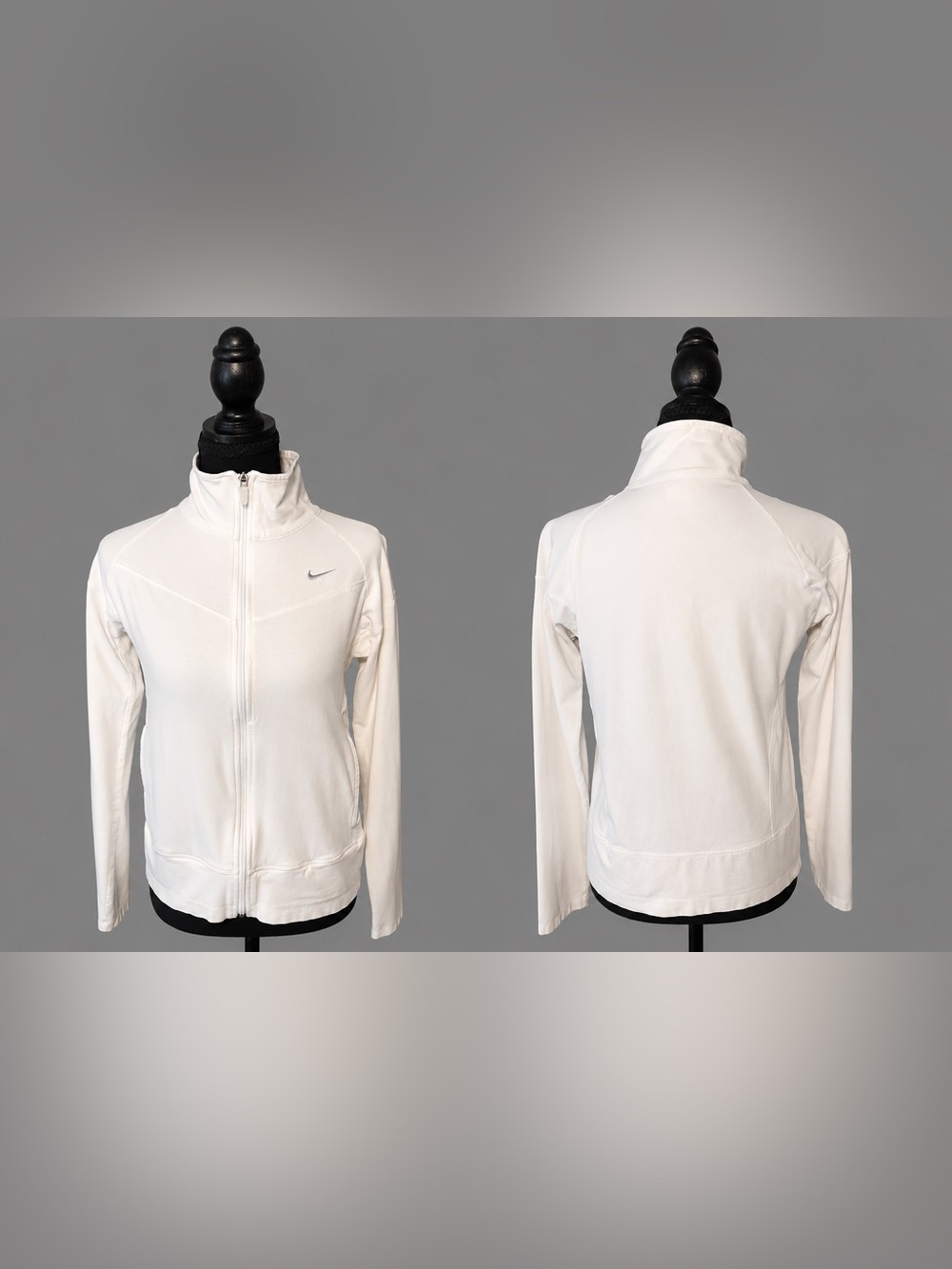 Nike Womenβs Medium White Full-Zip Athletic Jacket Gray Swoosh